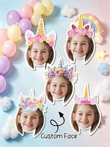 UNICCUT 24/48pcs Customized Unicorn Party Headbands With Photo Stickers, Personalized Face Photo Label Stickers, Birthday Party Decoration, Self-Adhesive - Multicolor - View 2