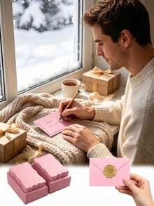 50pcs/24sets Mini Envelopes With Blank Note Cards & Sealing Sticker,Small Self-Adhesive Envelopes For Weddings Small Gatherings Love Letters Holiday Cards Graduation Ceremony,Invitations RSVP Cards,Thanksgiving Halloween Christmas Party.(Pink) - H - View 3