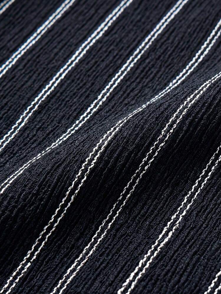 glestore 男士復古風「老錢風」條紋 Polo 衫－休閒度假穿搭、通勤時尚、百搭風格 - 黑色 - 查看 7