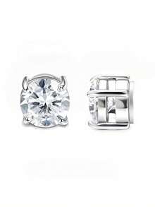 4 Pasang Jepit Telinga Magnetik Stainless Steel, Jepit Telinga Persegi Bulat Tanpa Tindik dengan Batu Zirkonia Kubik, Set Perhiasan Netral Unisex - Anting magnet (4 buah) - View 7