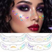 Halloween Holographic Freckles Temporary Tattoos-4pcs, Iridescent Rainbow Bat Spider Web Star Freckle Fake Tattoo Stickers, Shiny Laser Colorful Pattern Facial Decals, Waterproof Long-Lasting, Cosplay Party For Women Girls, Rave Accessories - Multicolor - View 11