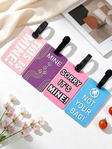 3PCS Funny Warning Text Pattern PVC Luggage Tags, Fashionable & Interesting Suitcase Identification Tags, Anti-Loss Boarding Hanging Accessories, Creative & Quirky Travel Luggage Label Accessories, Lightweight & Durable, Holiday Small Gifts - Multicolor - View 2