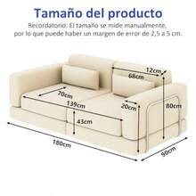 Owii Sofá Cama Doble 180cm con Espuma Viscoelástica - Sofá Modular Convertible 2 Plazas, Diseño Compacto para Salón - Beis - Ver 2