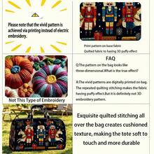 1pc RIDESAY Nutcracker Print Quilted Weekend Travel Bag, Suitable For Short Trips, Large Capacity Tote Bag With Nutcracker Soldier Pattern, Polyester Quilted Handbag, Suitable For Travel, Shopping, Christmas And Holiday Gifts - Multicolor - View 8