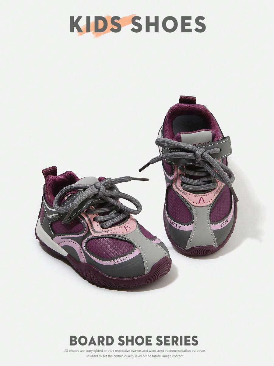 1 Pair Kids' Colorblock Hook & Loop Closed Toe Low-Top Flat Retro Sneakers For Daily Wear [Select By Actual Inner Length In Cm] - Purple - View 1