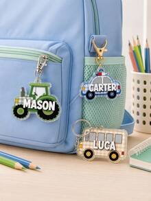 3D Acrylic Keychain Back To School Gift Boys Custom Name Truck Backpack Tag Personalized Vehicle Charm Kids Bag Accessory - Multicolor - View 5