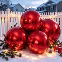4pcs 60/50/32/22 Inch Red Inflatable Mirror 4D Aluminum Film Balloons, Christmas Balloons, Christmas Decorations, Suitable For Christmas, Wedding, Birthday Party Decoration, Indoor And Outdoor Use, Photo Props, Reusable, Holiday Decorations, Party Decorations - Red 4D Ball Set - View 7