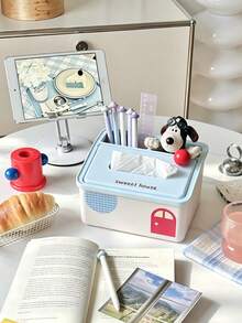 1/2pcs Multifunctional Tissue Box With Compartments, Cute Desktop Napkin Holder With Phone Slot, Plastic Dust‑Proof Tissue Storage Organizer For Desk Dressing Table Home Decor - Multicolor - View 8