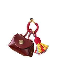 Tassel Decor Mini PU Coin Purse,Portable Keychain Pouch,Earphone Cable Storage Bag,Braided Lanyard Accessory,Boho Small Bag Charm For Handbag,Keys - Multicolor - View 14