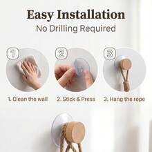 1/2pcs Rope Paper Towel Holder, Solid Wood Woven Towel Rack, Face Towel Storage Rack, No-Drill Creative Toilet Paper Holder, Elegant Practical Bathroom Toilet Paper Rack, Bathroom Accessories - Apricot - View 2