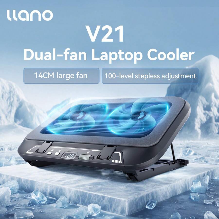 Llano V21 Laptop Cooler With 14CM Dual Fans Powerful Cooling For 14-17.3 Inch Notebooks, Adjustable Height & Foldable Design, RGB Lighting - View 1