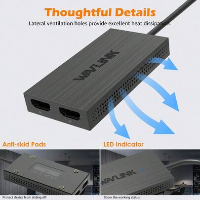 Adaptador USB 3.0 a Doble Monitor, Hub Multidisplay 4K+1080p para Portátiles/Escritorio, USB-A/USB-C, Requiere Controlador