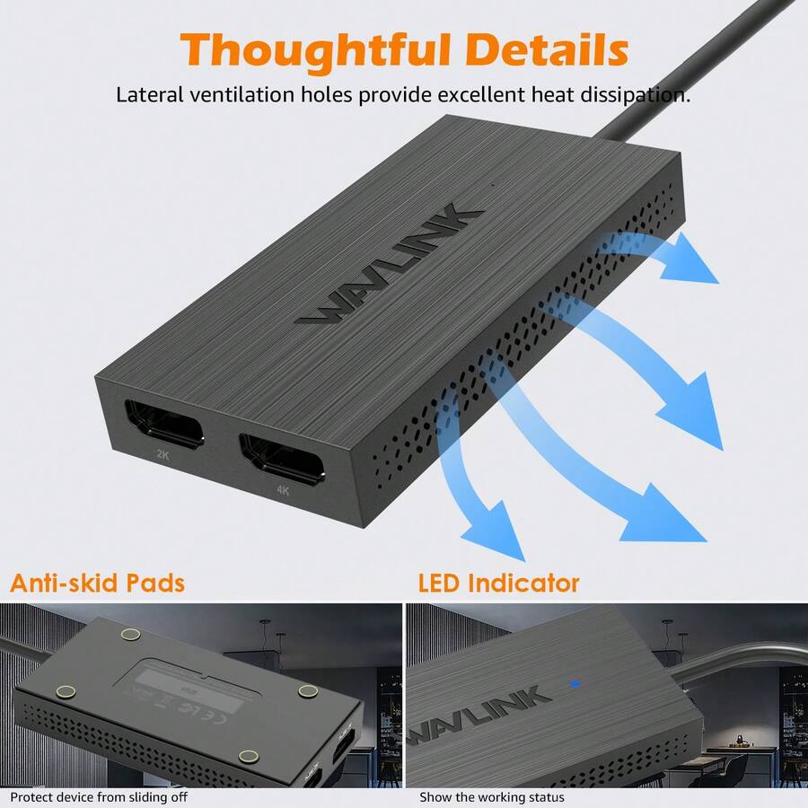 USB 3.0 To Dual Monitor Adapter,4K+1080p Multi-Display Hub For Laptops/Desktops, USB-A/USB-C, Driver Required - View 1