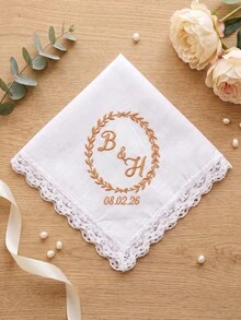 1pc Personalized Bride Wedding Handkerchief, Custom Text Hankerchief, Custom Keepsake Handkerchief For Wedding Bridal Party Gift - Multicolor - View 14