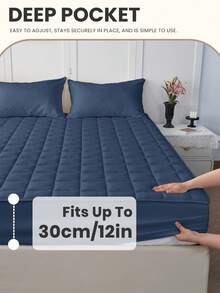 1pc Waterproof Fitted Sheet, Comfortable Mattress Protector, Navy Blue Mattress Pad, Room Decor, Skin-Friendly & Breathable, Suitable For Twin/Full/Queen/King Bed, All-Season Use, Machine Washable, Dorm Bedding, Back To School - Azure - View 5