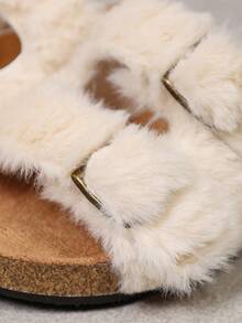 Parent-Child Plush Buckle Slippers, Mother-Son Mother-Daughter Matching Style, Autumn/Winter Soft Cork Sole Indoor/Outdoor Warm Fuzzy Slippers - Beige - View 8