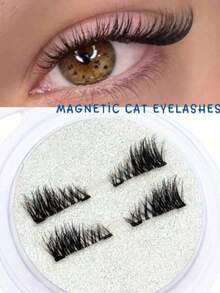 1 Pair Magnetic False Eyelashes, Half-Length, No Glue Needed, Short Magnetic False Eyelashes, Natural Cat Eye Effect, Reusable, No Glue Needed, Suitable For Eyelash Extensions, Perfect For Slouchy People, Beauty Bloggers, Great Gift - Multicolor - View 2