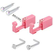 Nose Piercing Kit, 2 Packs Nose Piercing Gun With Built In Nose Ring, Replaceable 2 Pcs Nose Stud,For Self Nose Piercing - Pink - View 13