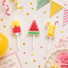 HIBIRTH 3pcs Creative Summer Beach Theme Birthday Candles, Watermelon & Ice Cream Shaped Cake Decorations For Birthday Party Celebration Baking - View 5