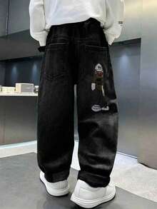 Celana Jeans Denim Motif Kartun untuk Remaja Laki-laki, Gaya Baru Musim Semi - Hitam - View 4
