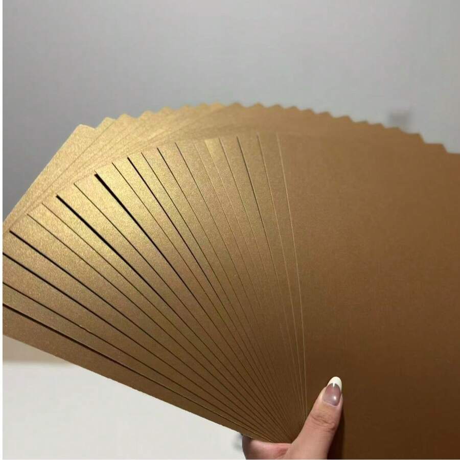 17 Sheets Chocolate Brown Pearlescent Cardstock - A5 Size Thickened Handmade Paper, Soft Satin Luster, Suitable For Wedding Invitations, Scrapbook Materials, DIY Gift Box Packaging, Photo Album Decoration, Artistic Greeting Cards - 17 Sheets Of Gold-brown Pearlescent Cardstock - View 1