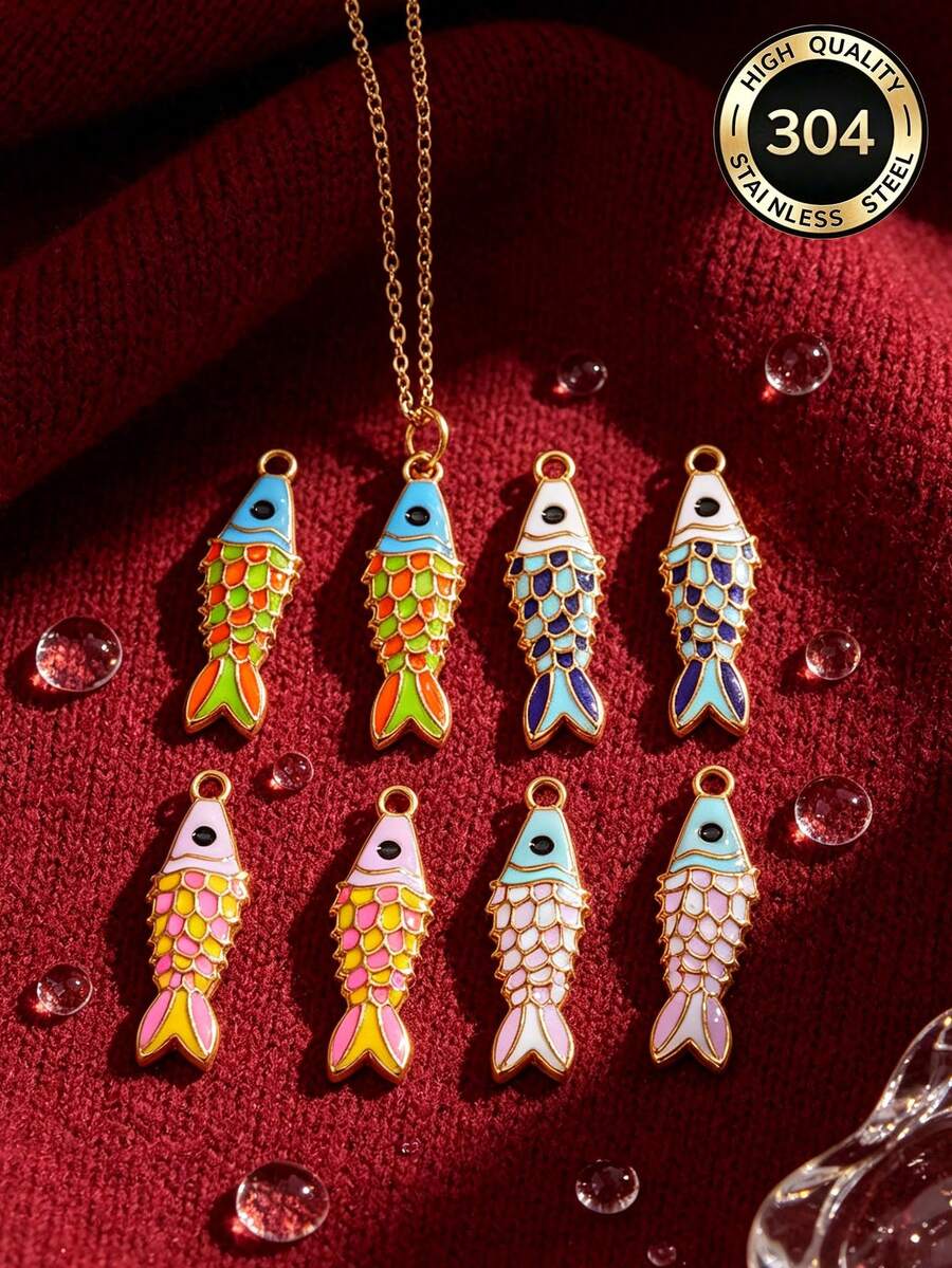 3 Pcs 304 Stainless Steel 18K Gold Plated Enamel‑Dripped Small Fish Charms, Colorful Enamel Koi Fish Pendants DIY Jewelry Accessories Handmade - Pendants - View 1
