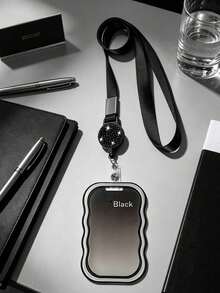 Cute Wavy Edge Gradient Transparent ID Card Holder With Lanyard, Ins Minimalist Soft Silicone Card Sleeve, With Shiny Rhinestone Round Retractable Badge Reel And Detachable Halter, Card Storage Box, Anti-Loss Lanyard,Travel Essential - Multicolor - View 9