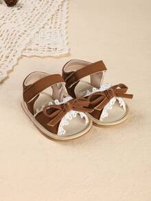 Summer Infant Girl Sandals Soft Sole Walking Shoes 0-1 Years Old Lace Bow Princess Shoes - Brown - View 2