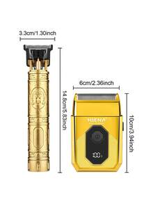 HIENA Electric Shaver Set Reciprocating Shaver Smooth Gold Appearance Suitable For Shaving, Trimming Sideburns, Sculpting Styles Equipped With 4 Limit Combs And Cleaning Brush Men's Grooming Set - Gold - View 9