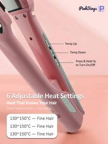 PinkSings Hair Straightening Iron With Hot Oil Treatment For Less Heat Damage, Wide Flat Iron With Essential Oil Roller For Hair Caring, 6 Temperature Settings - Pink - View 7