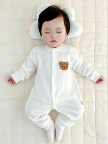 2 Potong Baju Terusan Bayi, Motif Beruang Bordir Biru & Putih, Bayi Baru Lahir, Cocok Untuk Semua Musim - Blue and White - View 7