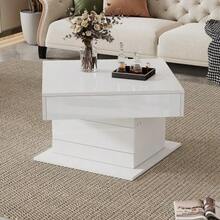 Geometric Coffee Table 70*70*45 Cm, 360° Rotating Tabletop, Lift-Top Coffee Table With 1 Drawer, High-Gloss Living Room Table With Hidden Storage, Sofa Table, Side Table, White - White - View 10