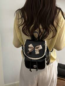 Ransel Vintage untuk Pelajar Wanita, Gaya Korea Serbaguna Minimalis Premium untuk Mahasiswa dan Pengguna Transportasi Umum - Hitam - View 5