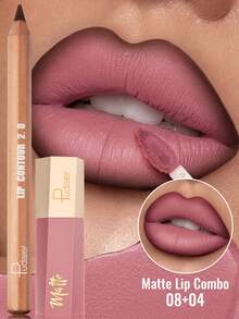 Pudaier Silky Matte Lip Liner & Lip Gloss Set - Precise Lip Shaping For Stunning 3D Lip Makeup, Long-Lasting Waterproof Formula, Moisturizing Matte Lip Color, Perfect Makeup Gift For Women! - 08+04 - View 4