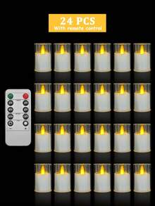 6/12/24pcs Flickering Flameless Candles With Timer And Remote Control, Battery Operated LED Wishing Candles, Smokeless And Odorless, Suitable For Christmas, Halloween, Valentine's Day, Proposal, Wedding, Party, Gift Giving - Transparent-warm Light - View 11