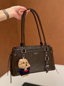 Tas Tangan Gaya Motor Nicekee Street dengan Aksesoris, Tas Bahu Vintage Personalisasi Kapasitas Besar, Cocok untuk Berbelanja, Kencan, dan Bepergian - Kopi - View 8