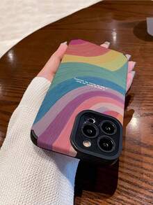 1件裝標語與字母復古圖案人造皮革紋理 3D 柔軟防摔手機殼，相容 iPhone 與 - 彩色 - 查看 4