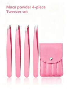 Professional 4pcs Eyebrow Tweezers Set With Leather Storage Case, Precision Stainless Steel Grooming Tools, Suitable For Facial Hair, Ingrown Hair And Splinter Removal, Slanted Tip And Pointed Tip Design, 20x20 Portable Size, Black Grooming Set - Upgraded Style - View 14