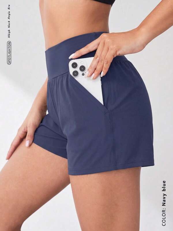 FWH Woven Outdoor Thin, Neutral High-Waist Sports Shorts, Side Pockets Loose Yoga Running Fitness Knee Length Shorts, Women's Fitness Sports Shorts Summer