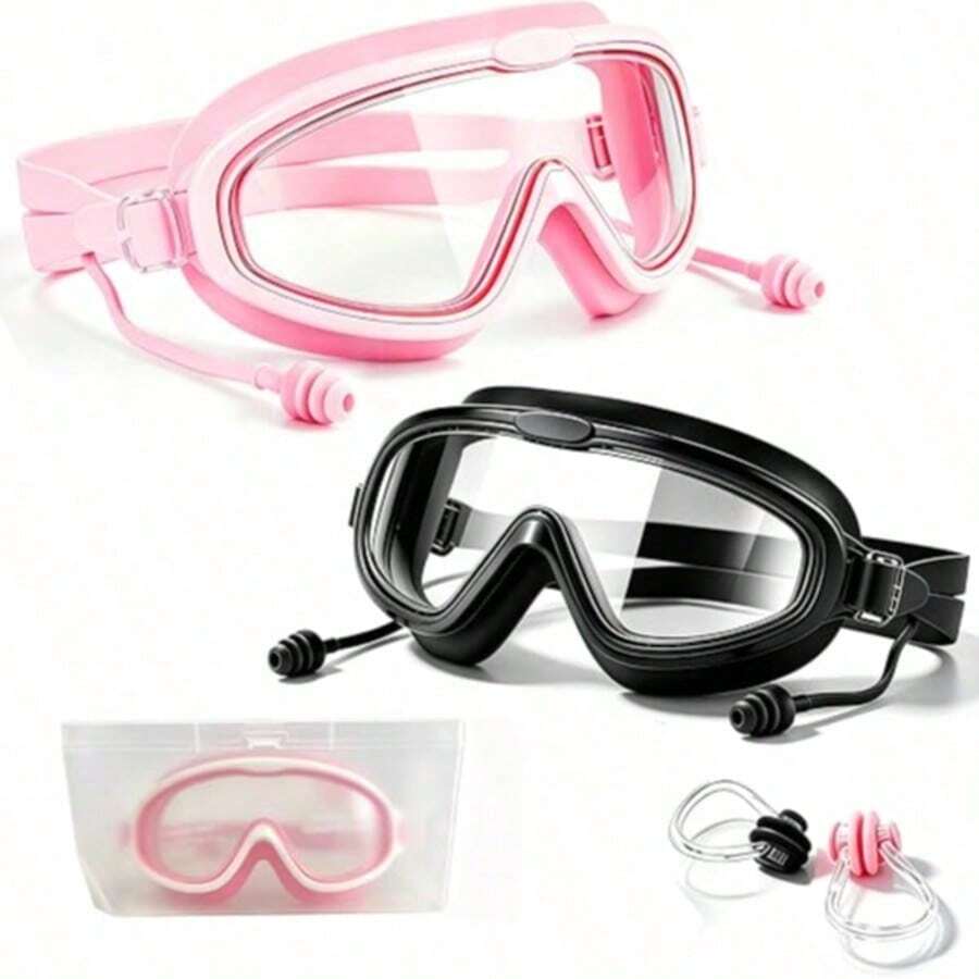 Large Frame Adult Swimming Goggles, Anti-Fog, Waterproof, Includes Nose Clip, Comfortable Soft Seal, Suitable For Swimming Training And Beach Surfing - Multicolor - View 1