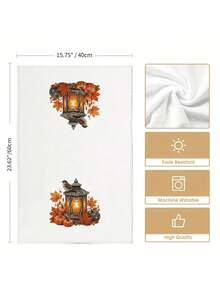 2pcs/4pcs Autumn Thanksgiving Kitchen Towels, Vintage Lantern Bird Pumpkin Maple Leaf Print, Harvest Home Decor Hand Towels - Multicolor - View 3