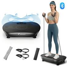 MERACH Vibration Plate Exercise Machine, Vibrating Platform For Lymphatic Drainage Weight Loss Muscle Activation, Full Body Home Exercise Equipment With LED Touch Screen Bluetooth Pull Cord - UK Plug(220-240V) - View 2