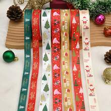 Christmas Print Ribbed Ribbon, Multi-Pattern Holiday Gift Wrapping Fabric Tape For Handmade Bow Decoration, Suitable For Gift Box Packaging, Floral Decoration, Handmade DIY Crafts, Christmas Tree & Wreath Matching, Baking Packaging: Bundling Cookies, Candy & Dessert Bags, Decorating Holiday Baking Gifts And More - Multiple Styles - View 3