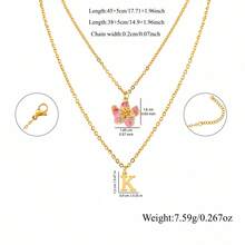 2件/套 極簡不鏽鋼字母與花朵項鍊 女款疊戴鏈條項鍊 - 金黃色 - 查看 2