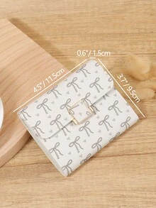 Fashionable Women's Bow Printed Short Credit Card Storage Bag, Simple And Casual Multifunctional Card Holder, Three Fold Buckle Women's Wallet - Light Grey - View 8