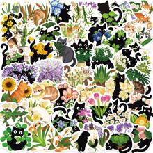 50PCS Cats And Plants Stickers Decals Stationery Guitar Bicycle Laptop Luggage Car Graffiti Sticker - Black - View 12