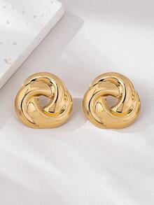 1 Pair Fashionable Elegant Gold Twisted Flower Stud Earrings For Women, Versatile Daily Wear, Commute, Date, Party, Gathering, Elegant Jewelry - Multicolor - View 5