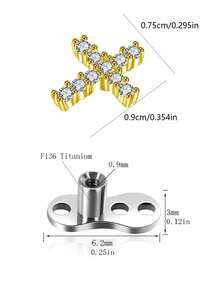1pc G23 Titanium Gold Flower Heart Moon Spider Butterfly Cross Pentagram Zirconia Inlaid Stud, Suitable For Daily Wear - Gold - View 4