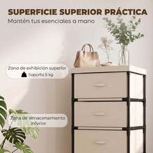 HOMCOM Cómoda con 4 Cajones de Tela, Cómoda para Dormitorio, Marco de Acero, Montaje Rápido, Cajonera para Salón, Oficina, Vestidor, Beige - Beis - Ver 4