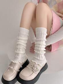 Women's Knitted Leg Warmers, Ruffled Lace Decor Solid Color Y2K Lazy Style Leg Socks, Sweet Preppy Style Leg Cover For Daily Wear - Multicolor - View 4